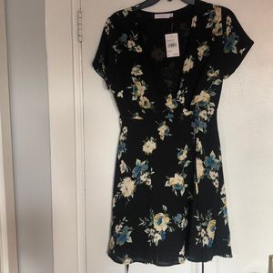 Lush black flowered wrap dress